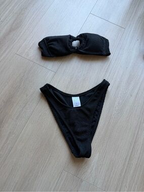 wild fable Black Textured Bandeau Bikini Set